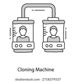 Icono de la máquina de clonación que representa el equipo innovador de la ingeniería genética para los laboratorios de la biotecnología