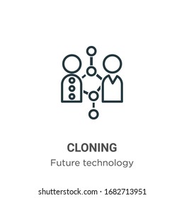Cloning outline vector icon. Thin line black cloning icon, flat vector simple element illustration from editable future technology concept isolated stroke on white background