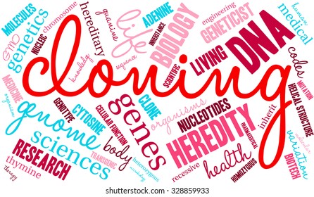 Cloning word cloud on a white background. 