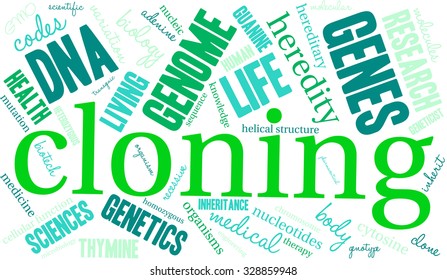 Cloning word cloud on a white background. 