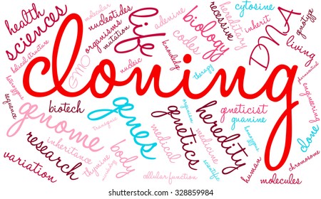 Cloning word cloud on a white background. 