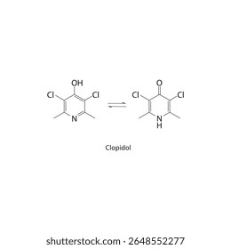 Estrutura esquelética do clopidol. Ilustração esquemática do composto do agente anticoccidiano. Diagrama simples, fórmula química.