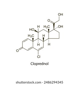 Cloprednol flat skeletal molecular structure Corticosteroid drug used in inflammation treatment. Vector illustration scientific diagram.