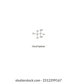 Cloral Hydrate flat skeletal molecular structure Anxiolytic drug used in insomnia treatment. Vector illustration scientific diagram.