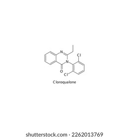 Estructura molecular esquelética plana de Cloroqualona Medicamento sedante de la quinazolinona utilizado en el insomnio, tratamiento de relajación muscular. Ilustración vectorial.