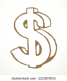 Close up 3d cute old wage metal buck coin shape app concept white paper. Linear black pen hand drawn greed retail buy count bill tax note rich glyph emblem button retro America internet web art style
