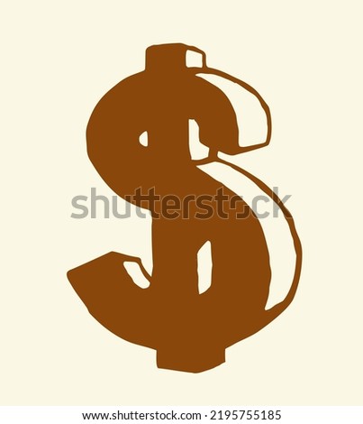 Close up 3d cute old wage metal buck coin shape app concept white paper. Linear black pen hand drawn greed retail buy count bill tax note rich glyph emblem button retro America internet web art style