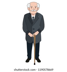 Close to 82 years old man person looking at camera thinking standing with a stick