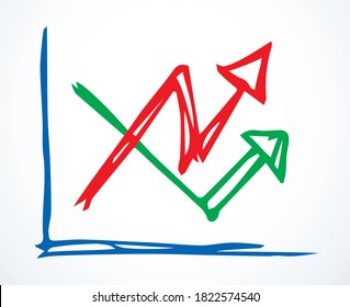 Close up abstract view rise curve go point simple account infochart draft project result set. Linear black pen hand drawn upward trend info concept logo. Outline art doodle note cartoon on white paper