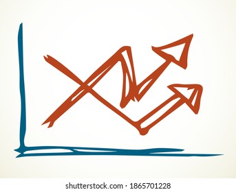 Close up abstract view rise curve go point simple account infochart draft project result set. Linear black pen hand drawn upward trend info concept logo. Outline art doodle note cartoon on white paper