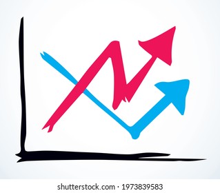 Close up abstract view rise curve go point simple account infochart draft project result set. Linear black pen hand drawn upward trend info concept logo. Outline art doodle note cartoon on white paper