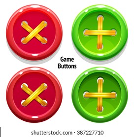 Close and Add game buttons pressed/unpressed in vector in white background