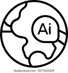 Close up of AI support icon with global map background and copy space concept as A macro image featuring an AI support icon overlaid on a global map background symbolizing AI custo