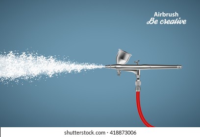 Close up of a airbrush paint sprayer isolated on blue background. Vector illustration EPS10