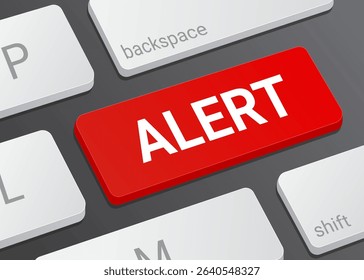 Close Up Alert Button on Laptop or Computer Keyboard for Warning Notification, System Message, Security Alert, and Technology 3D Illustration