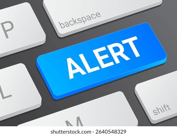 Close Up Alert Button on Laptop or Computer Keyboard for Warning Notification, System Message, Security Alert, and Technology 3D Illustration