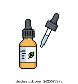 Close Up of Amber Dropper Bottle with Herbal Liquid Tincture Natural Remedy Preparation Isolated White Space