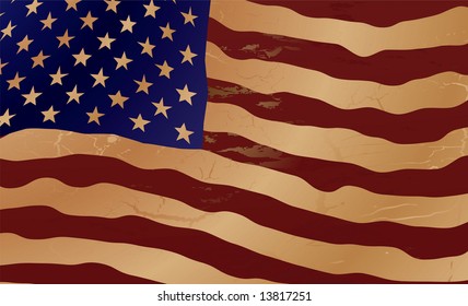 Close up of the american flag in aged shades of brown