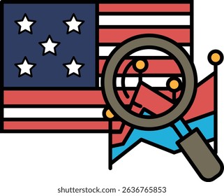 A close up of the American flag with a magnifying glass over it. The magnifying glass is looking at the stars on the flag