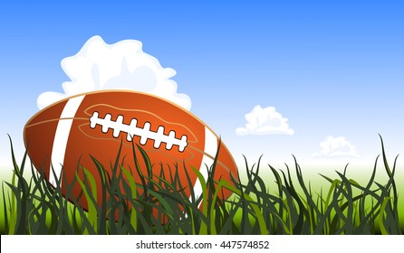 Close up of an american football on the field, vector illustration