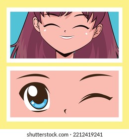 close up anime face girl, vector style