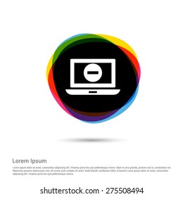 close application in laptop concept icon, White pictogram icon creative circle Multicolor background. Vector illustration. Flat icon design style