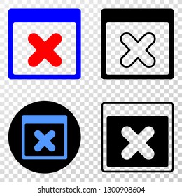 Close application window EPS vector pictogram with contour, black and colored versions. Illustration style is flat iconic symbol on chess transparent background.