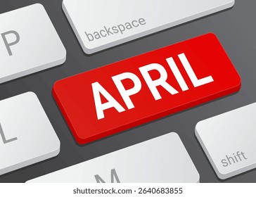 Close up April Button on Computer Keyboard with White Text for Calendar Date and Digital Interface Concept Illustration