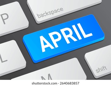 Close up April Button on Computer Keyboard with White Text for Calendar Date and Digital Interface Concept Illustration