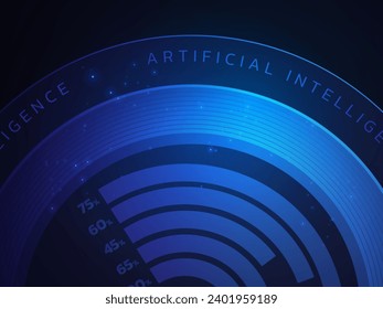 Close up artificial intelligence pie chart data visualization analysis hologram infographic, landing page, banner website vector Illustration concept. AI technology circle big data, tech, graph.