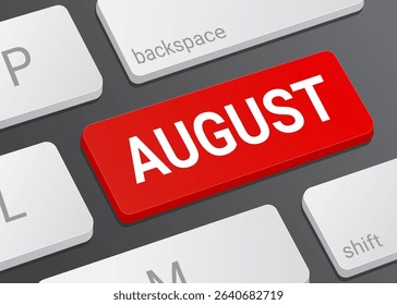 Close up August Button on Computer Keyboard with White Text for Calendar Date and Digital Interface Concept Illustration