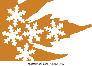 close up autumn leaves and snowflakes