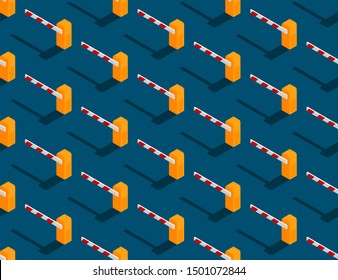 Close Barrier gate car parking 3D isometric seamless pattern, Exit concept design illustration isolated on blue background with copy space, vector eps 10