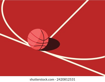 Close up basketball court and a ball with shadow on basketball court illustration