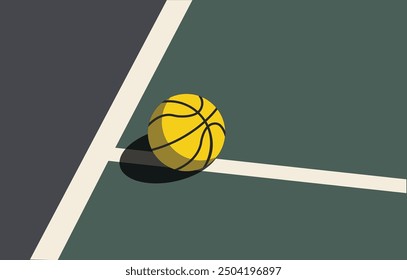 Close up basketball court and a ball with shadow on basketball