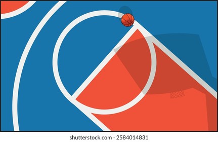 Close up basketball court and a ball with shadow on basketball court  vectorillustration