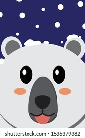 Close up of bear face with snow in blue background - Vector illustration