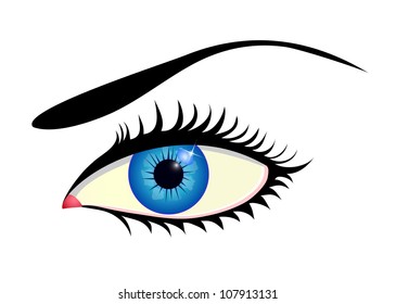 Close up of beautiful blue eye isolated on white