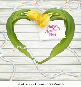 Close up of a beautiful bouquet of tulips with a happy mothers day card. Mother s Day concept. EPS 10 vector file included