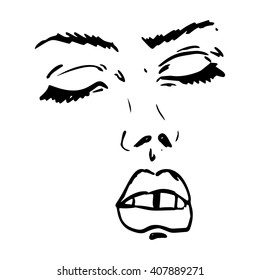 Close up of beautiful female face. Hand drawn Vector illustration 