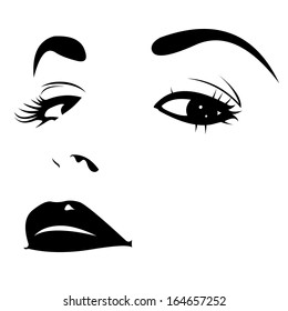 Close up of beautiful female face with seductive look. Vector illustration