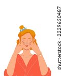 Close up beauty portrait beautiful half woman applying face cream and mask vector illustration isolated over white background