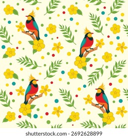 Close-up de papel de parede de fundo de padrão sem costura de aves e natureza