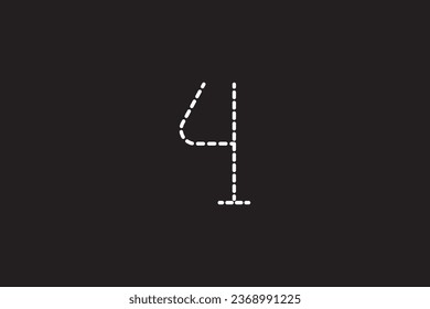 a close up of a black background with a white letter 4