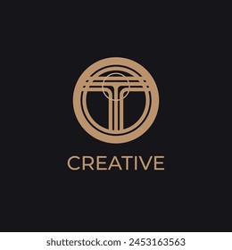 Primer plano de un logotipo de círculo negro y oro, adecuado para marcas de lujo, empresas de moda o diseño de embalaje de productos elegantes.