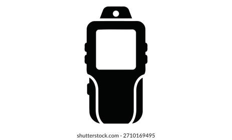 Primer plano de una silueta en blanco y negro de una cámara termográfica portátil con una pantalla en blanco para superposición de texto
