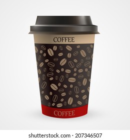 Close up of blank paper coffee cup. Vector illustration