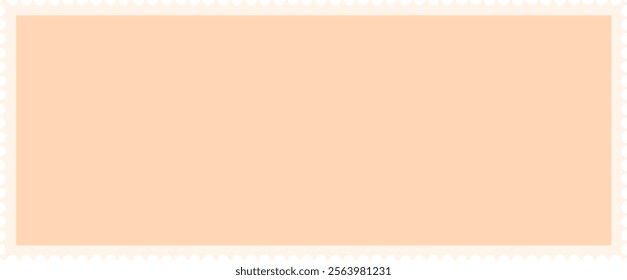 Close up of a blank rectangular postage stamp featuring scalloped perforations against a peach colored background, providing ample space for customization and design