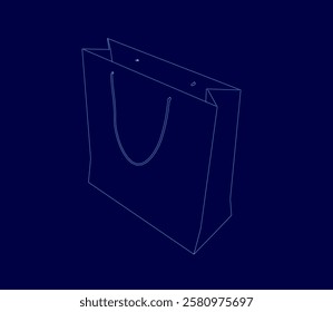 A close up of a blue bag with a handle is displayed on a blue background. The bag is the main focus of the image