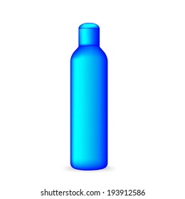 close up of a blue bottle on white background